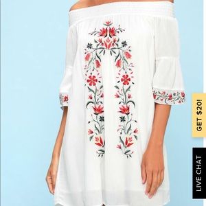 Lulu’s Taryn Embroidered Off Shoulder Shift Dress